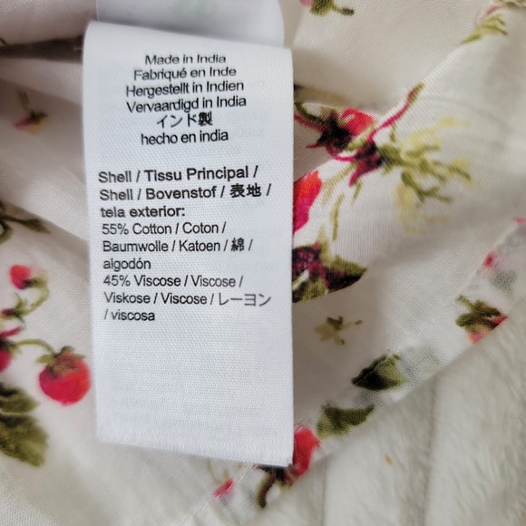 J.Crew Puff Sleeve Smocked Top M White Strawberry Floral Blouse Cottagecore Boho - Picture 7 of 12
